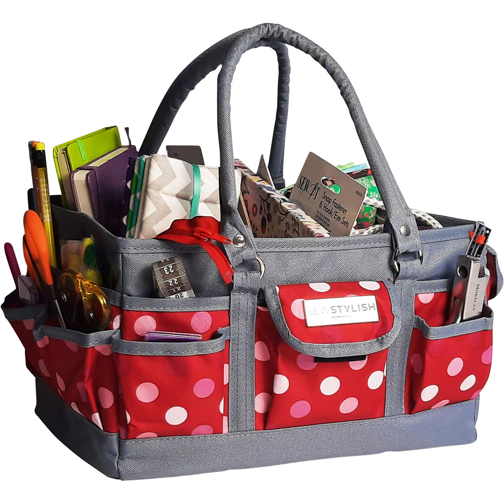 Sewing Online PT900-RED-POLKA Red Polka Deluxe Tote Organiser 30 x 20 x 18cm Image 4