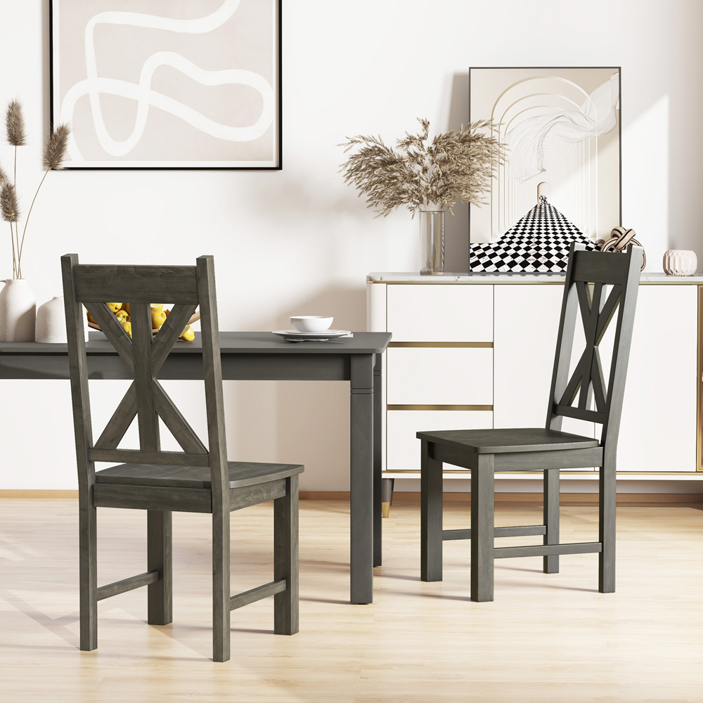 Costway Set of 2 Grey Rubberwood Frame Dining Chairs with Hollowed Backrest Image 4