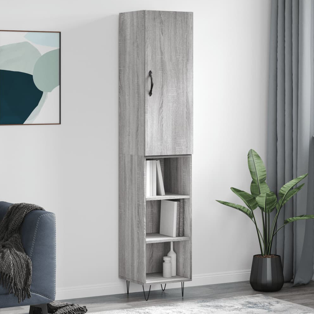 vidaXL Single Door 3 Shelf Grey Sonoma Highboard with Hairpin Legs Image 1