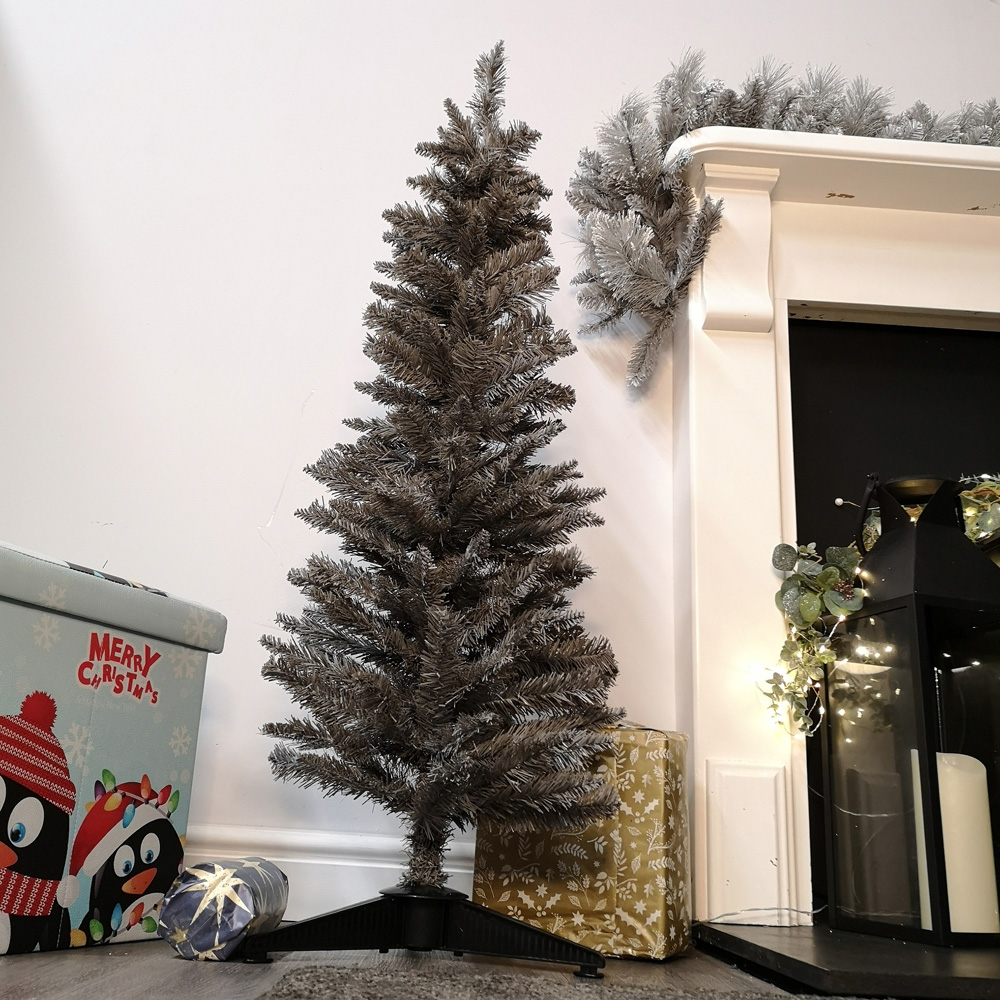 Snowtime Grey Pine Wrapped Pencil Artificial Christmas Tree 4ft Image 2