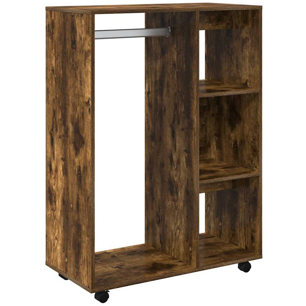vidaXL 3 Shelf Smoked Oak Wardrobe with Coat Rack and Wheels Image 3