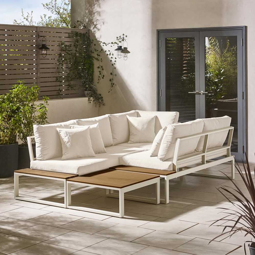 Furniturebox Bermuda 6 Seater White and Cream Garden Corner Sofa Set Image 6