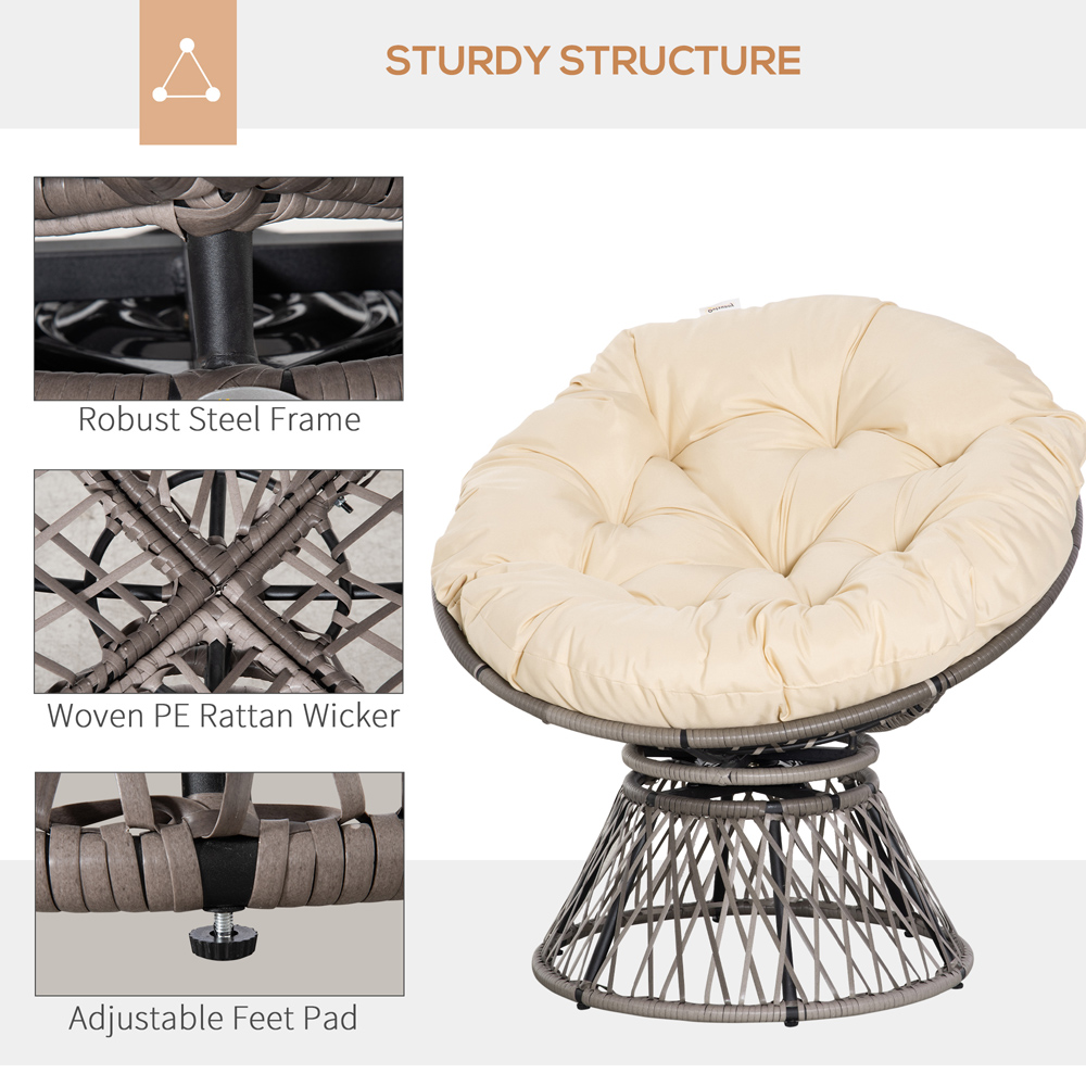 Outsunny 360° Swivel Rattan Chair with Padded Cushion Image 5