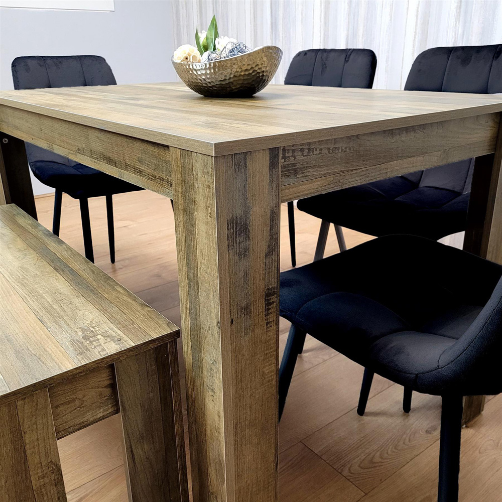 Kosy Koala 6 Seater MDF and Velvet Rectangle Dining Table Set with Bench Black Image 6