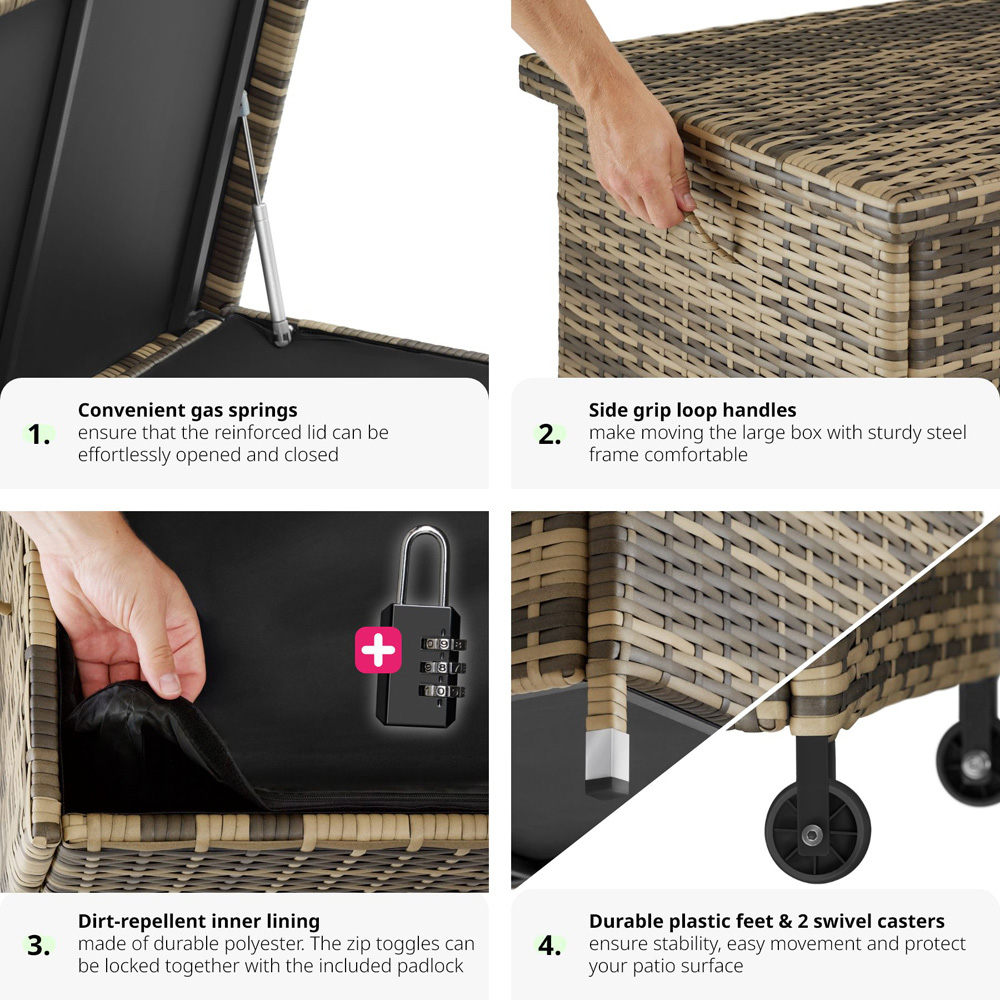 tectake Kiruna 270L Nature Rattan Storage Box Image 6