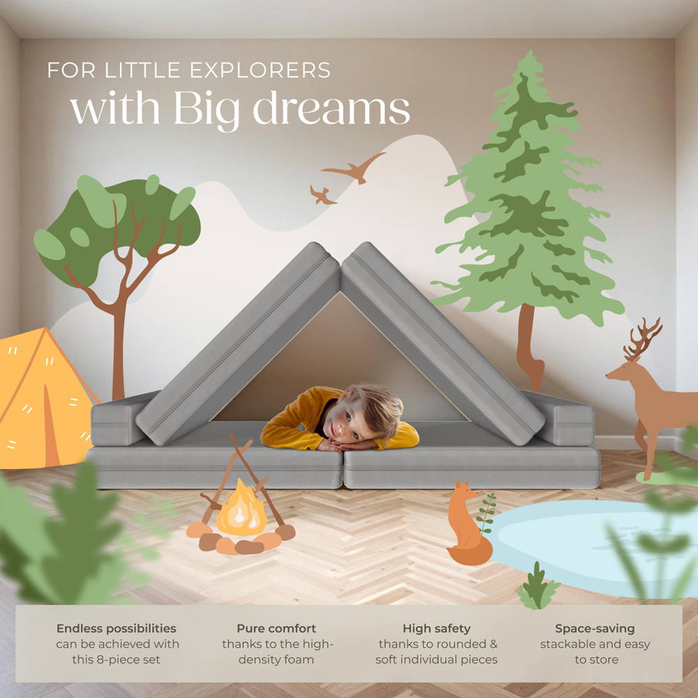 tectake Lilly Grey 8 Piece Thick Padding Kids Sofa Image 4