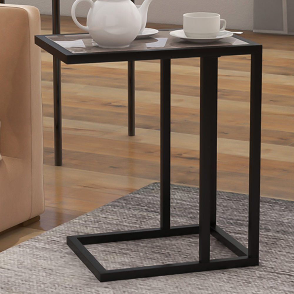 Portland Grey Marble Effect Top C Shape Side Table Image 1