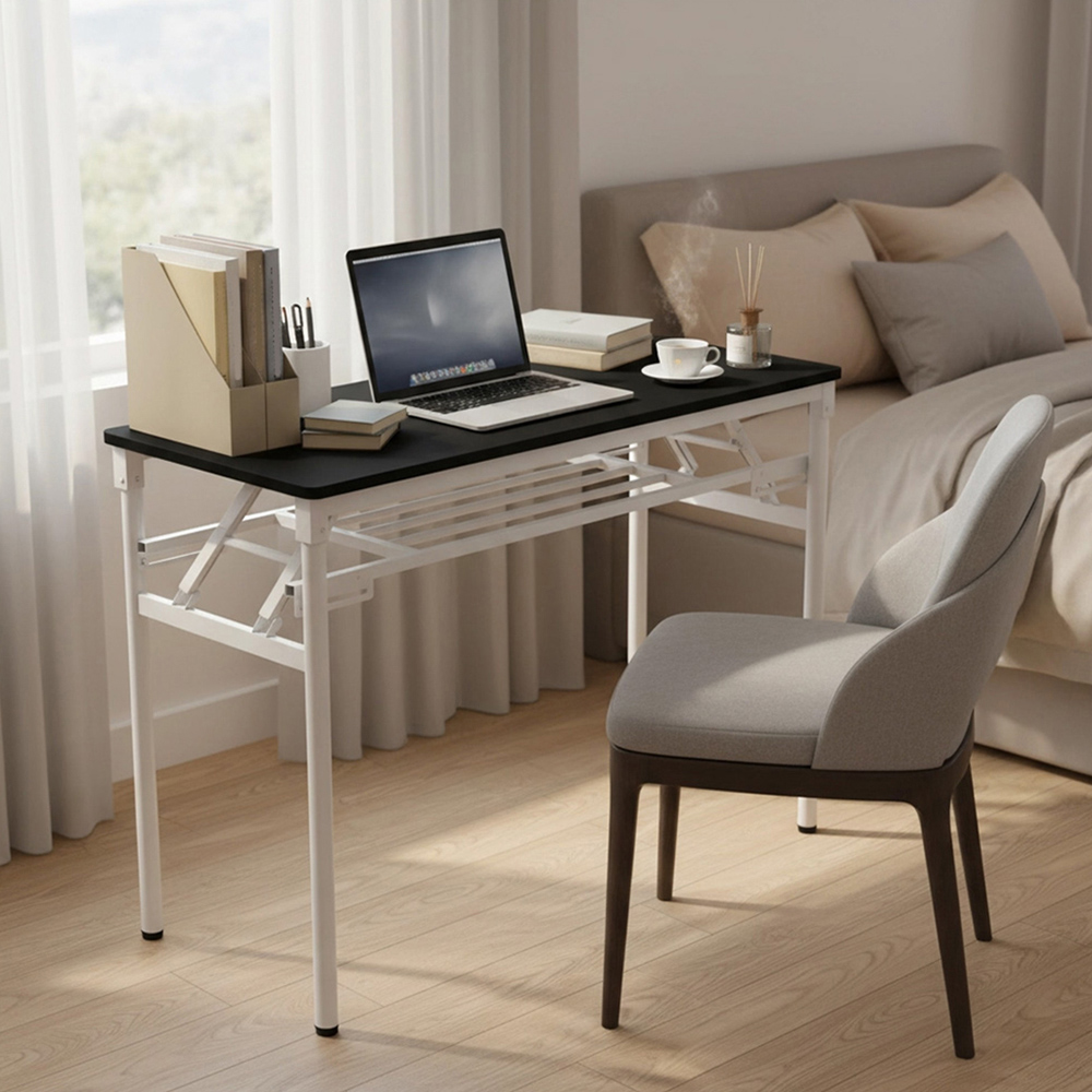 Living and Home Single Shelf Metal Frame Foldable Laptop Desk Black 80cm Image 7