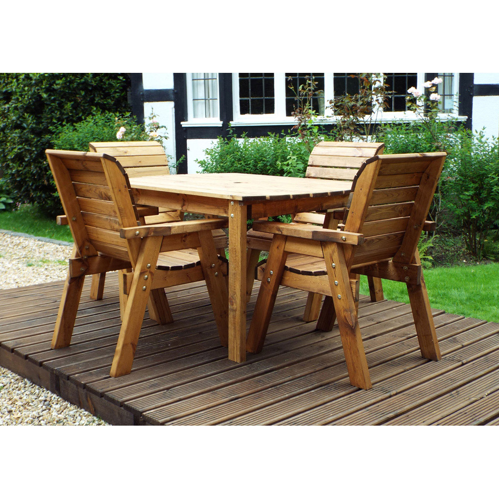 Charles Taylor Solid Wood 4 Seater Rectangle Outdoor Dining Set with Green Cushions Image 4