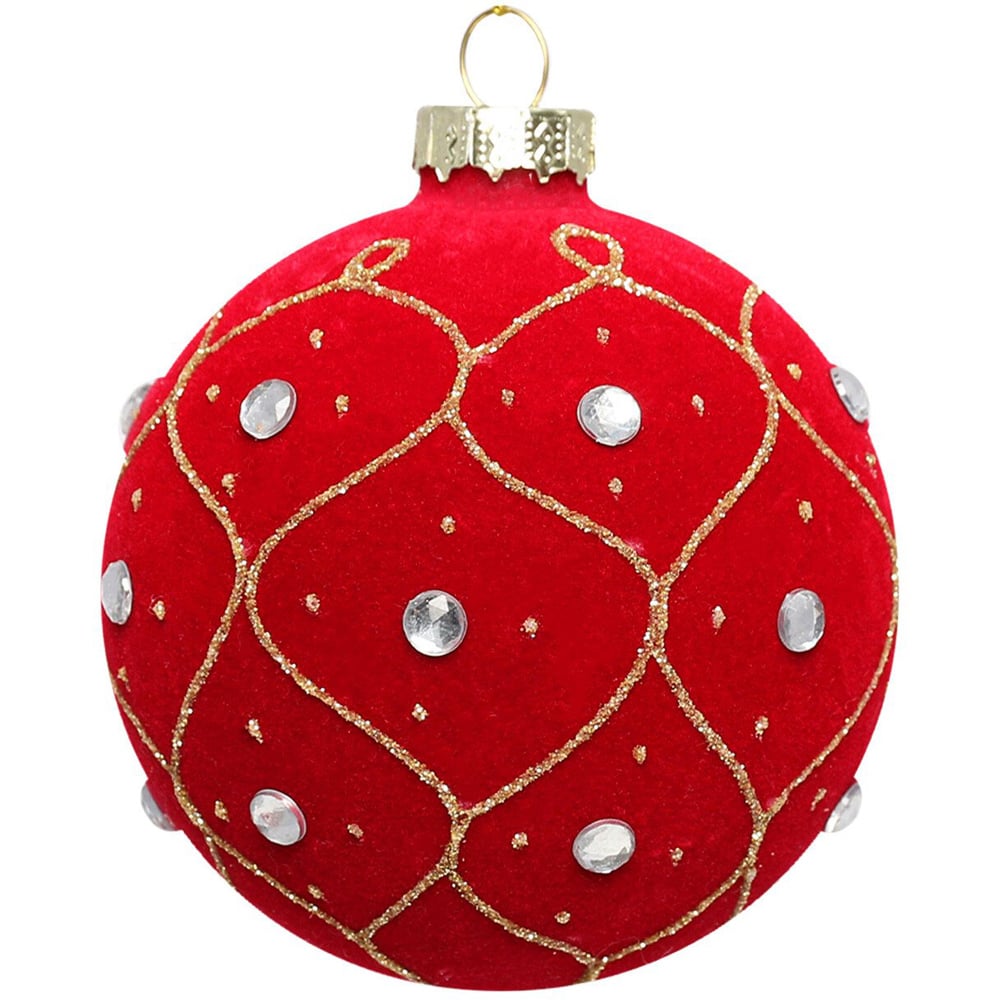 Flocked Red Gold Glitter Bauble - Red Image 2