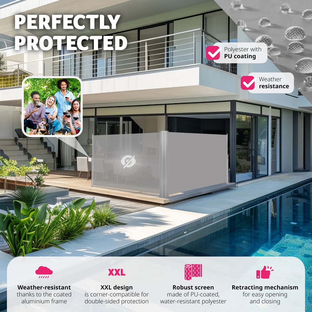 tectake Grey Double Sided Retractable Side Awning 1.6 x 6m Image 3