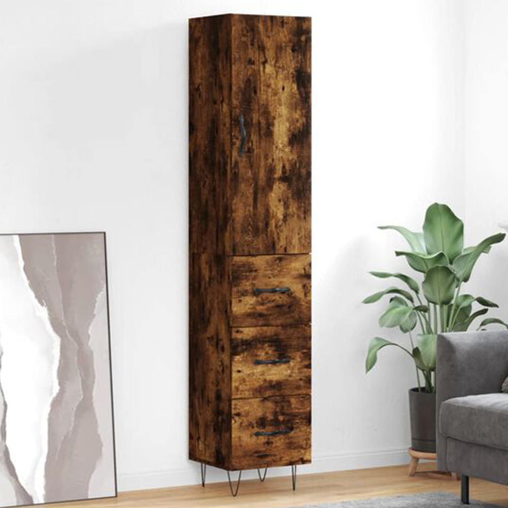 vidaXL Single Door 3 Drawer Smoked Oak Highboard Image 1