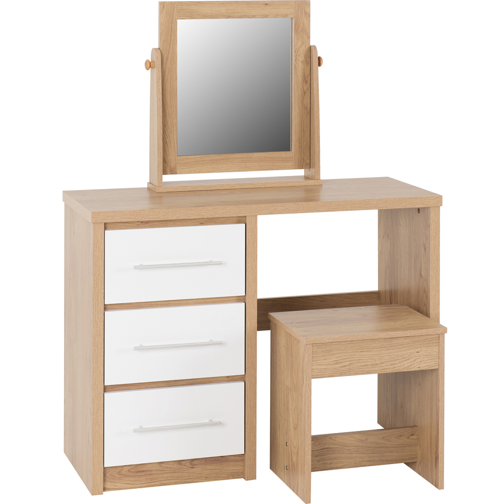 Seconique Seville White Gloss Light Oak Veneer Dressing Table Set with Mirror Image 2
