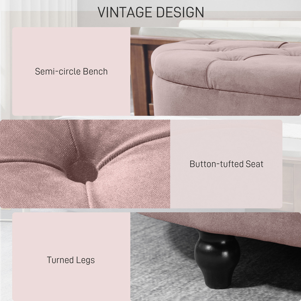 HOMCOM Pink Tufted Semi Circle Bed End Ottoman Bench Image 7
