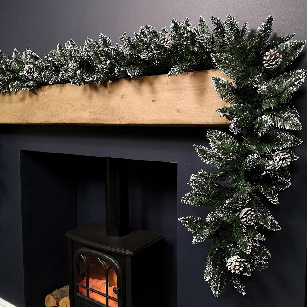 Premier Snow Flocked Rocky Mountain Christmas Garland with Cones 270cm Image 3