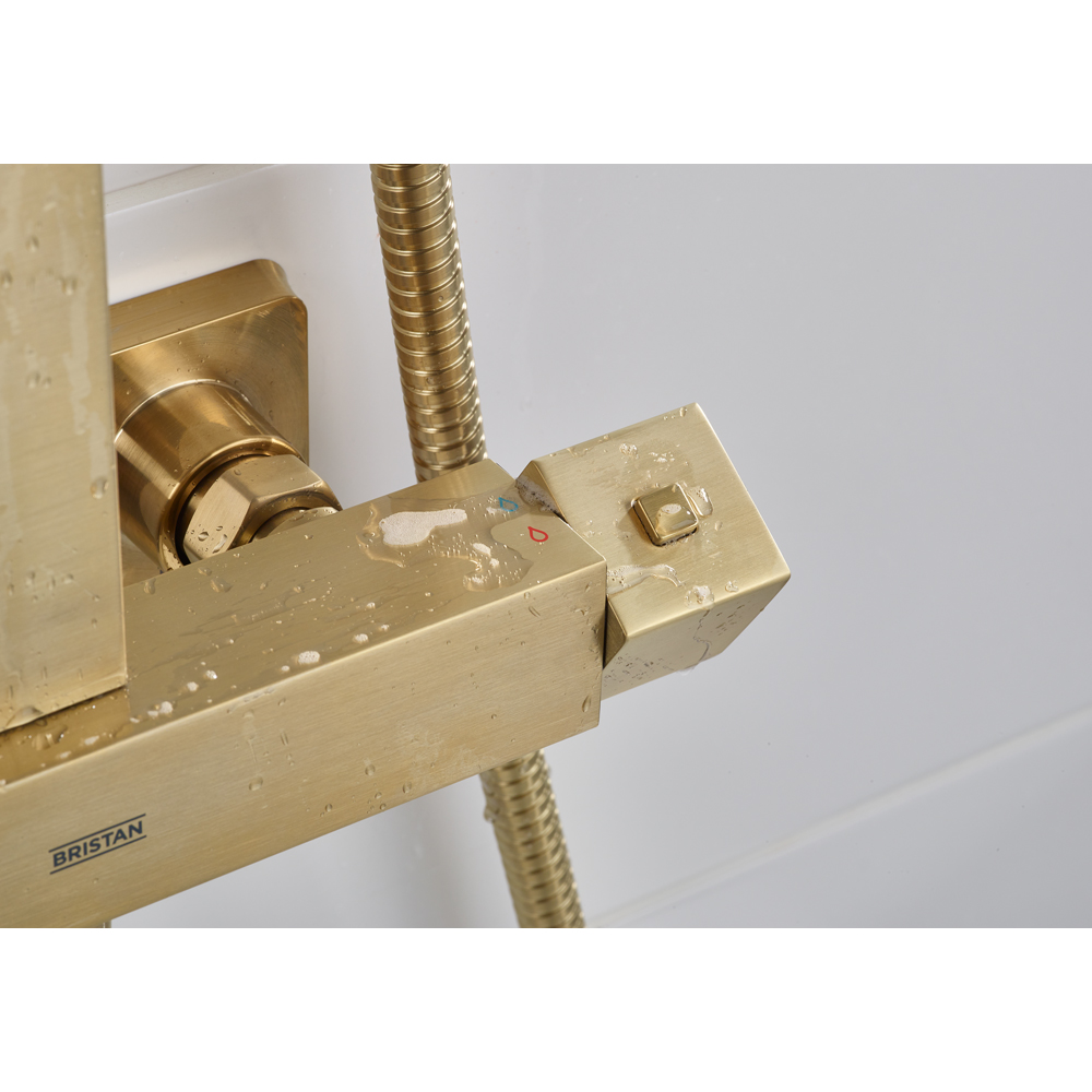 Bristan Quadrato Brushed Brass Cool Touch Thermostatic Bar Shower with Handset Image 6