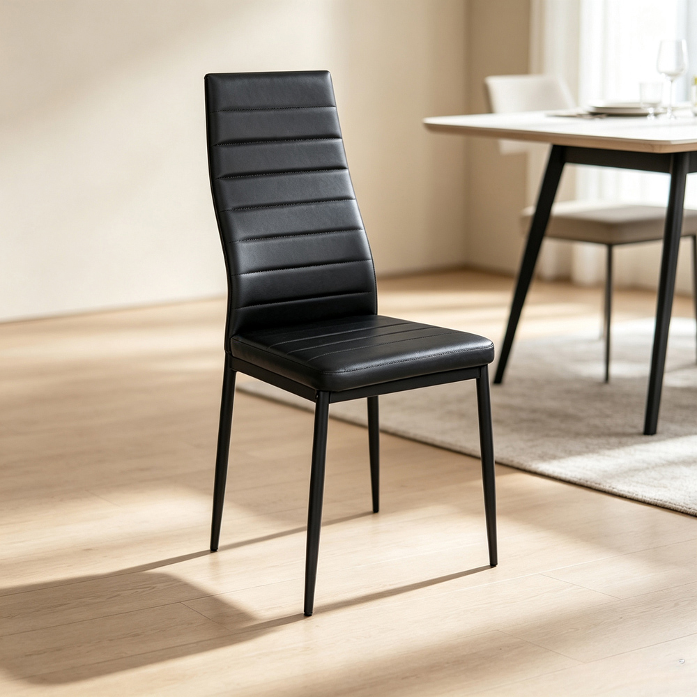 Living and Home Set of 4 Black PU Leather Quilted Backrests Dining Chair Image 6