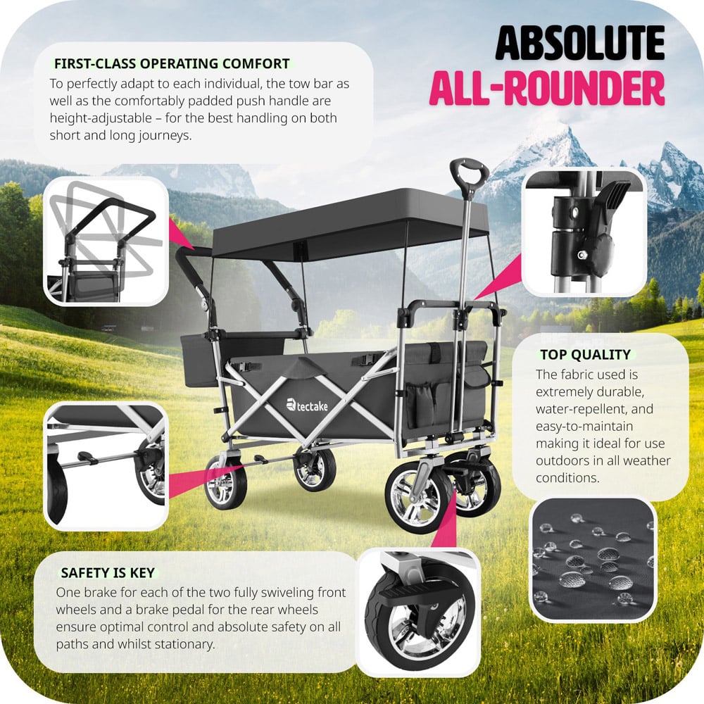 tectake Nico Grey Foldable Garden Trolley with Roof Image 5