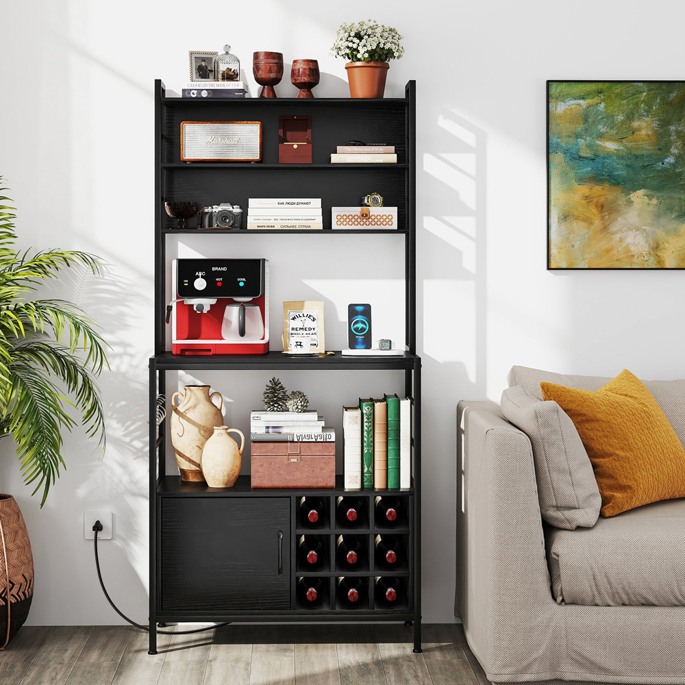 Costway Black Bakers Rack with Power Outlet Image 2