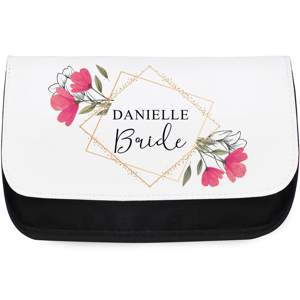 Personalised Memento Pink Personalised Floral Make Up Bag Image 1
