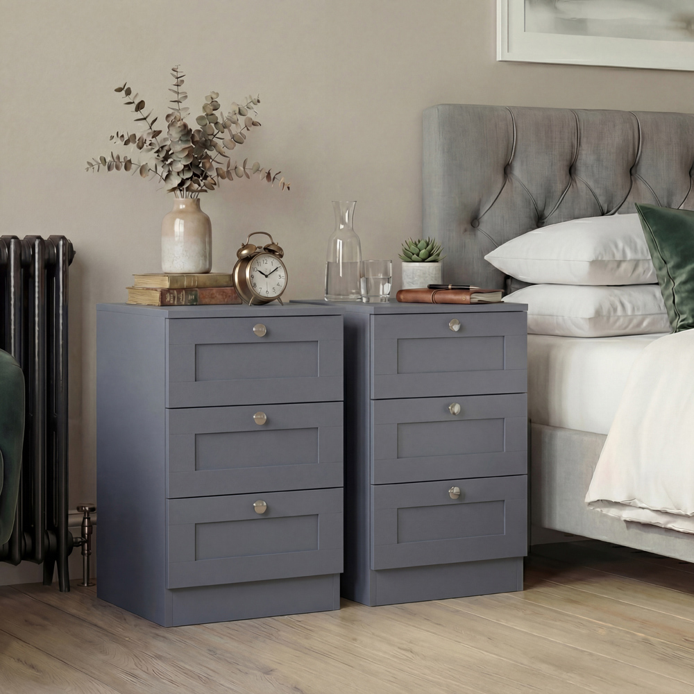 VIDA DESIGNS Altino 3 Drawer Grey Shaker-Style Bedside Chest Set of 2 Image 3