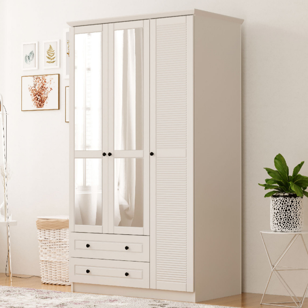 Evu VOLET 3 Door 2 Drawer White XL Mirrored Wardrobe Image 1