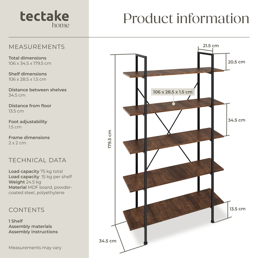 tectake Glasgow 5 Shelf Slim Ladder Shelving Unit Image 9