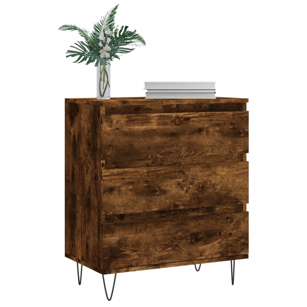 vidaXL 3 Drawer Smoked Oak Sideboard with Black Metal Legs Image 3