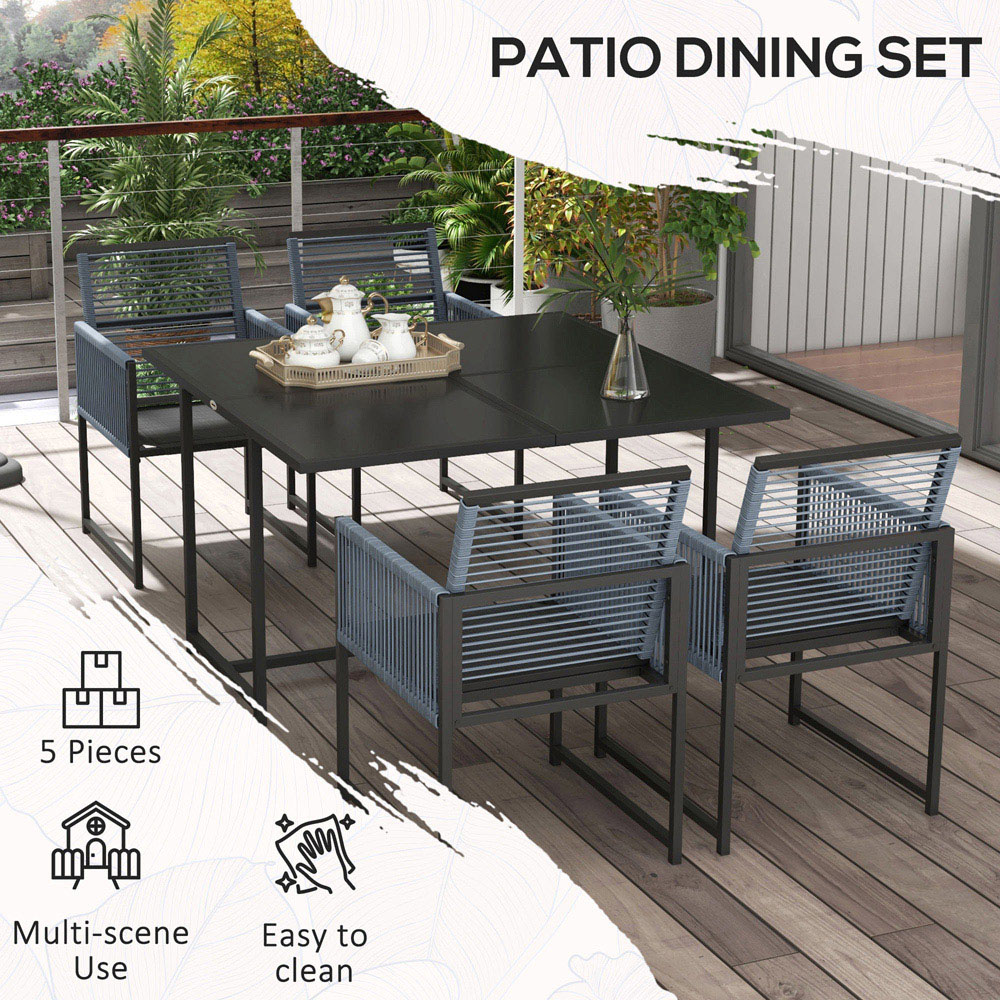 Outsunny Handwoven Rope 4 Seater Garden Dining Set Dark Grey Image 6