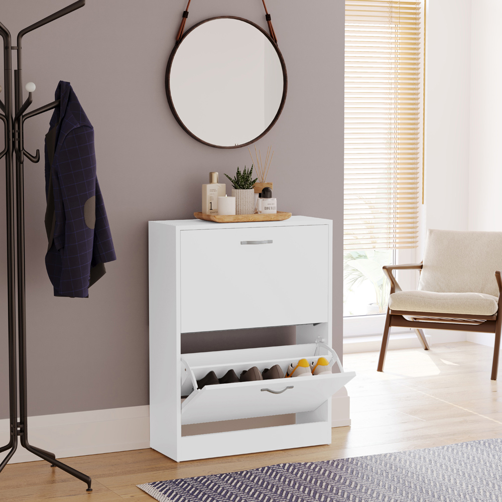 VIDA DESIGNS White 2-Drawer Shoe Cabinet Rack Image 4