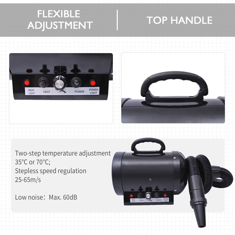 PawHut Black 2800W 3 Nozzle Dog Hair Dryer Image 4