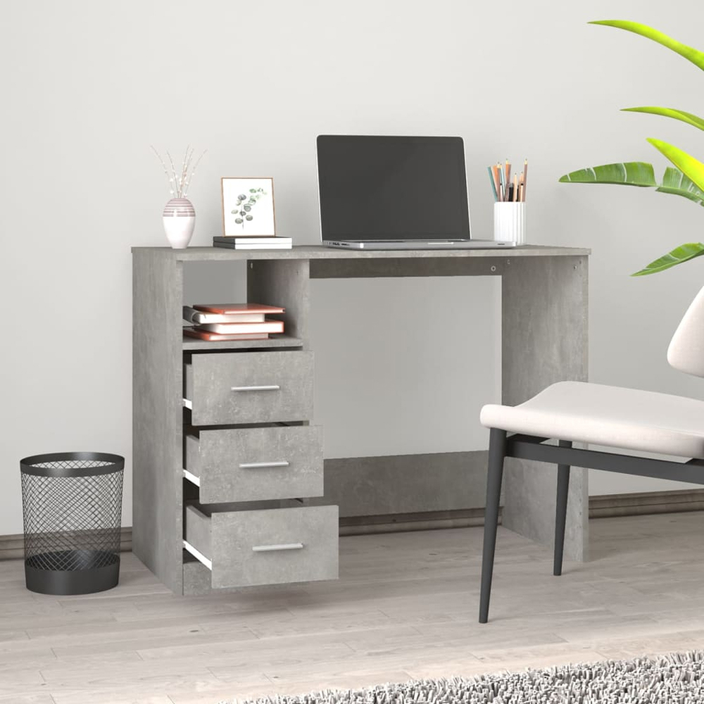 vidaXL 3 Drawer Single Shelf Computer Desk Concrete Grey Image 9