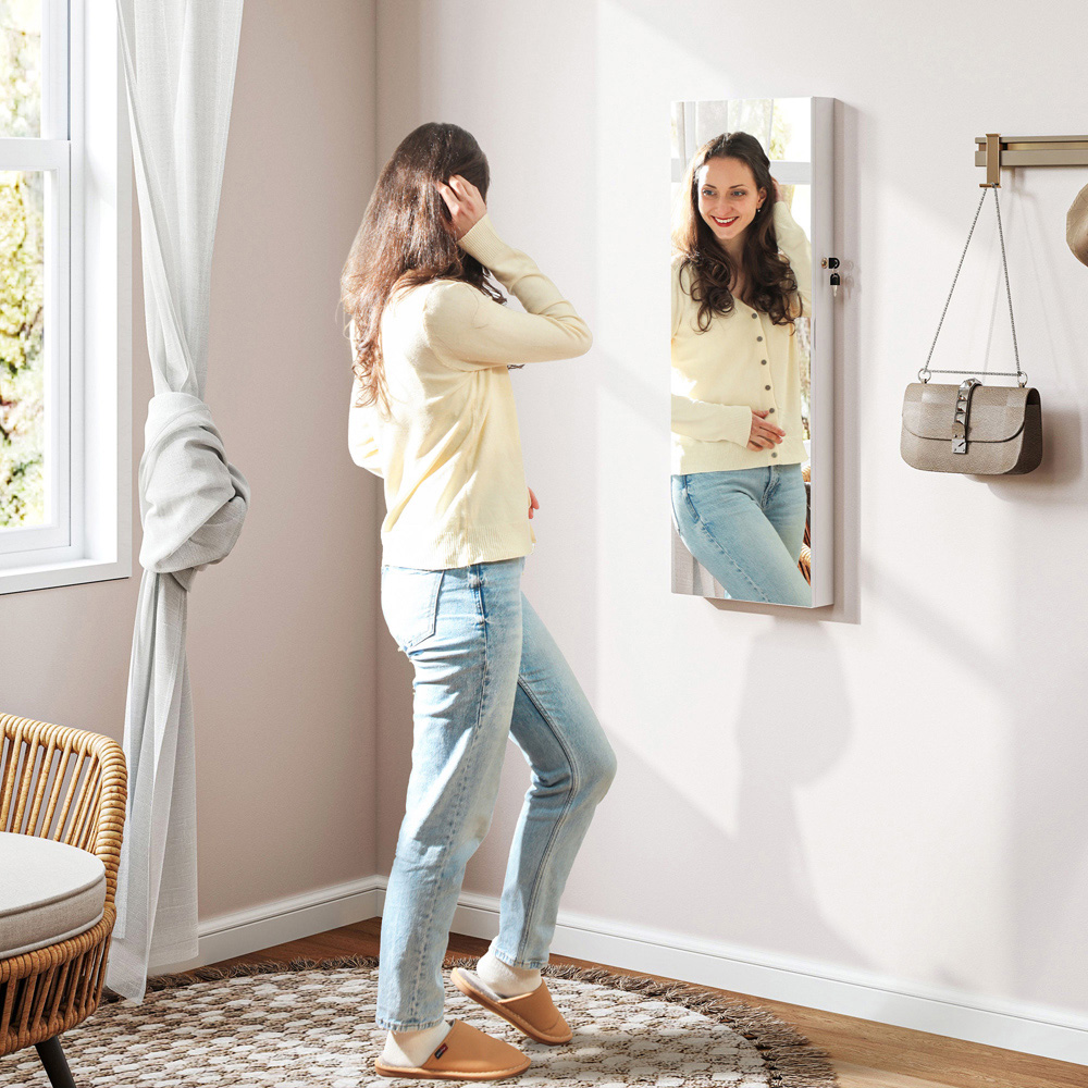 Portland Pink Lining Door Hanging Jewellery Cabinet Mirror Image 2