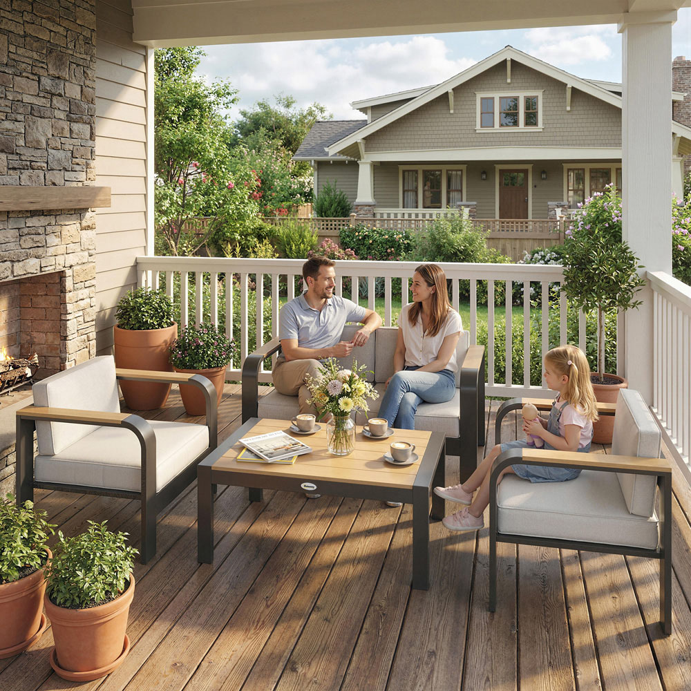 Outsunny 4 Seater Beige Aluminium Frame Garden Lounge Set with Olefin Cushion Image 1