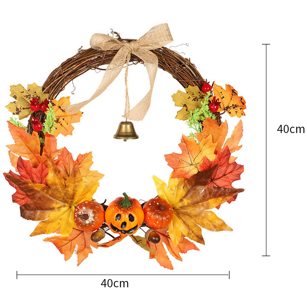 Living and Home LED Wreath with Maple Leaves Pumpkins Berries and Bell 40cm Image 9
