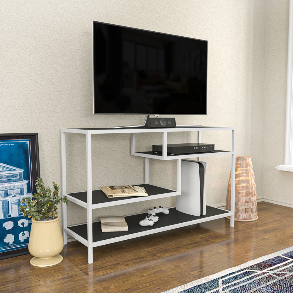 Decorotika Robins Industrial White and Grey TV Stand Image 5
