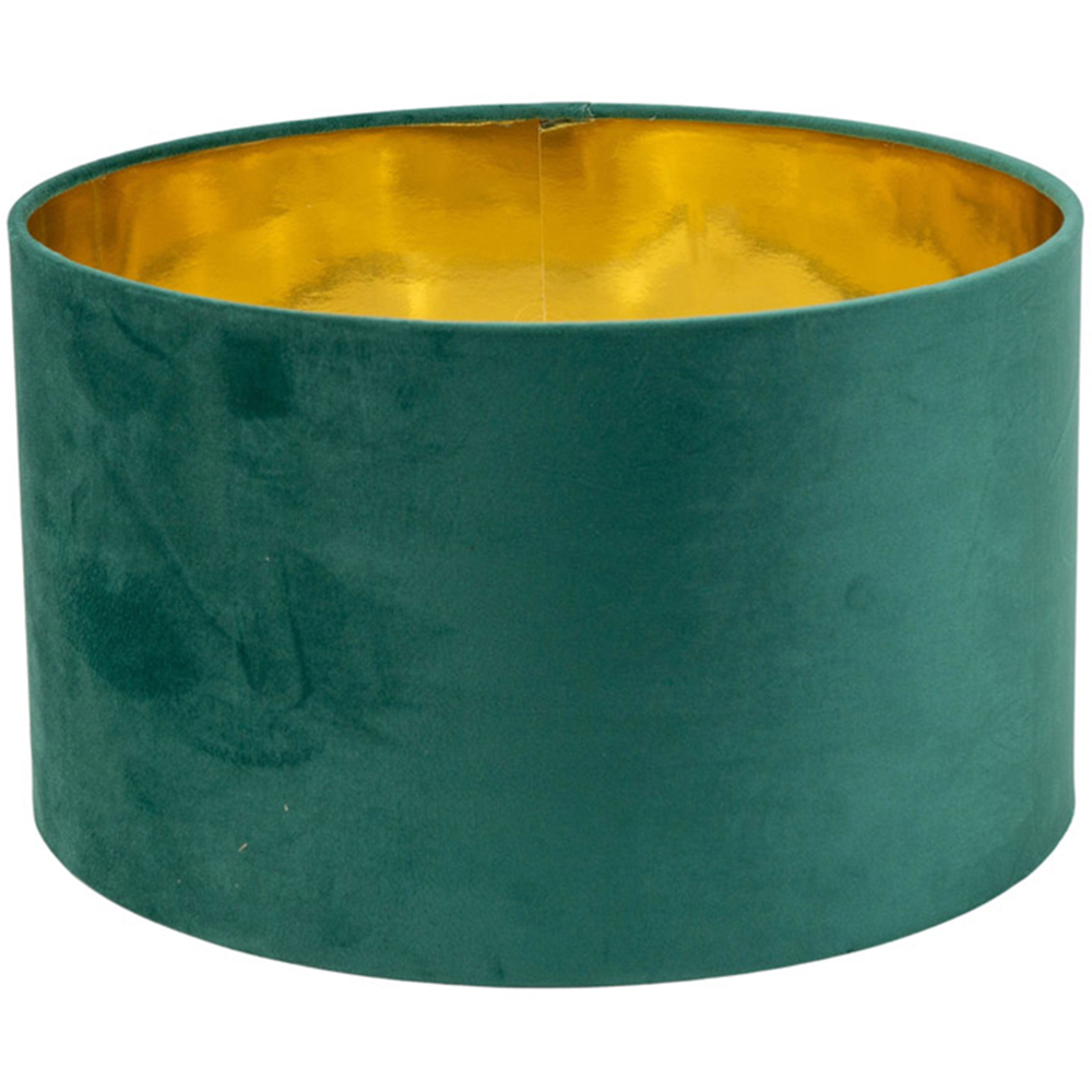 ValueLights Reni Green Velvet and Gold Inner Drum Ceiling Lamp Shade 35cm Image 1