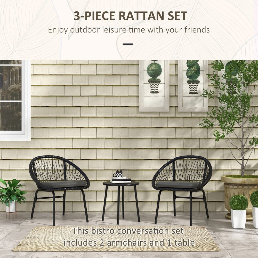 Outsunny Rattan Effect 2 Seater Bistro Set Black Image 4
