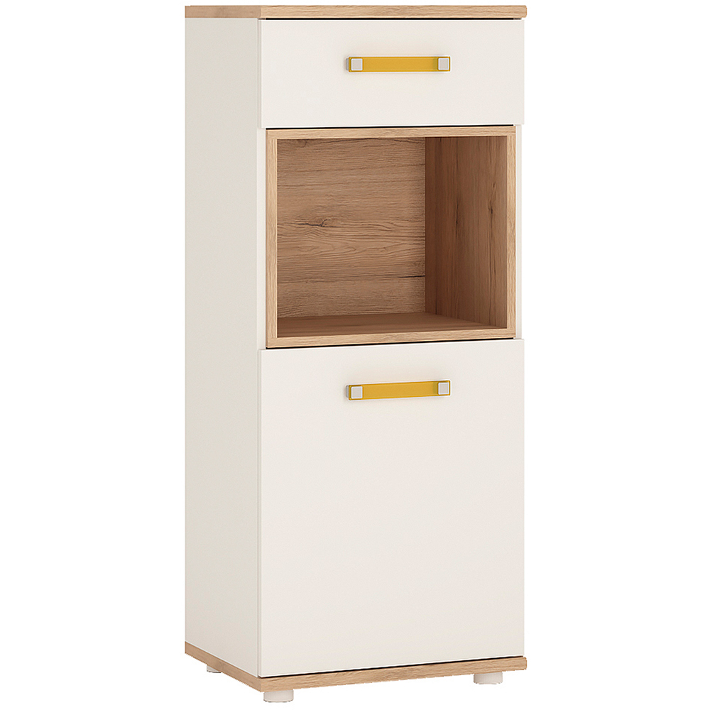 Florence 4KIDS Single Door and Drawer Oak and White Narrow Cabinet with Orange Handles Image 2