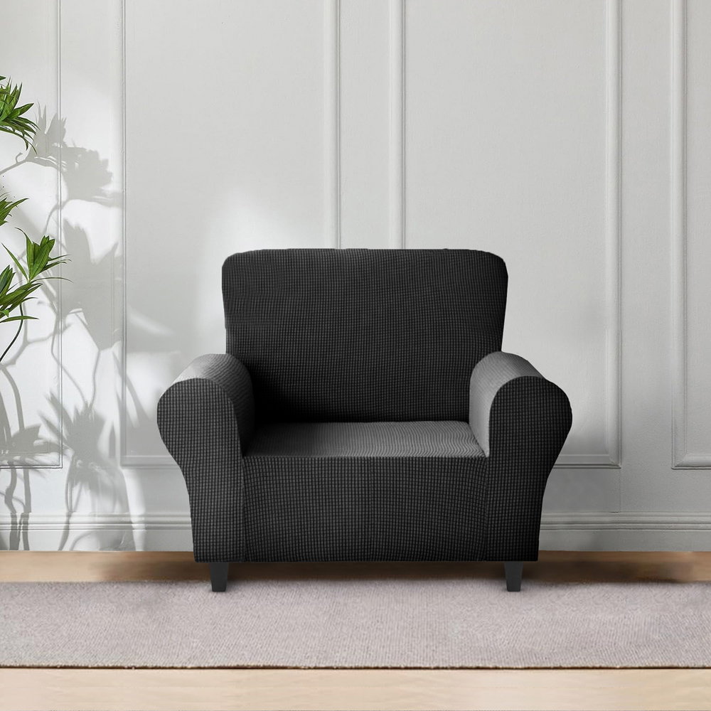 Homerepublic Single Seater Black Delby Stretch Fit Sofa Cover Image 2