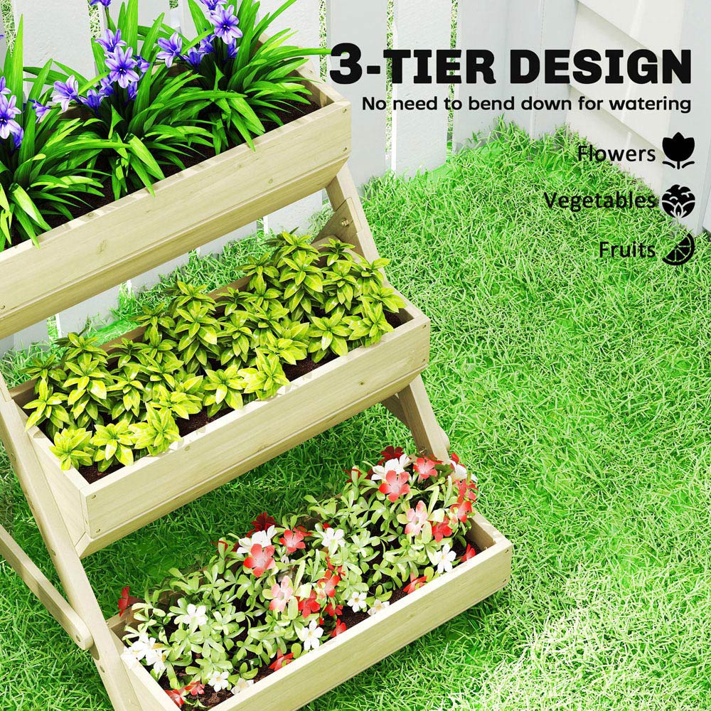 Outsunny 3-Tier Wooden Raised Garden Bed Elevated Planter Box Image 7