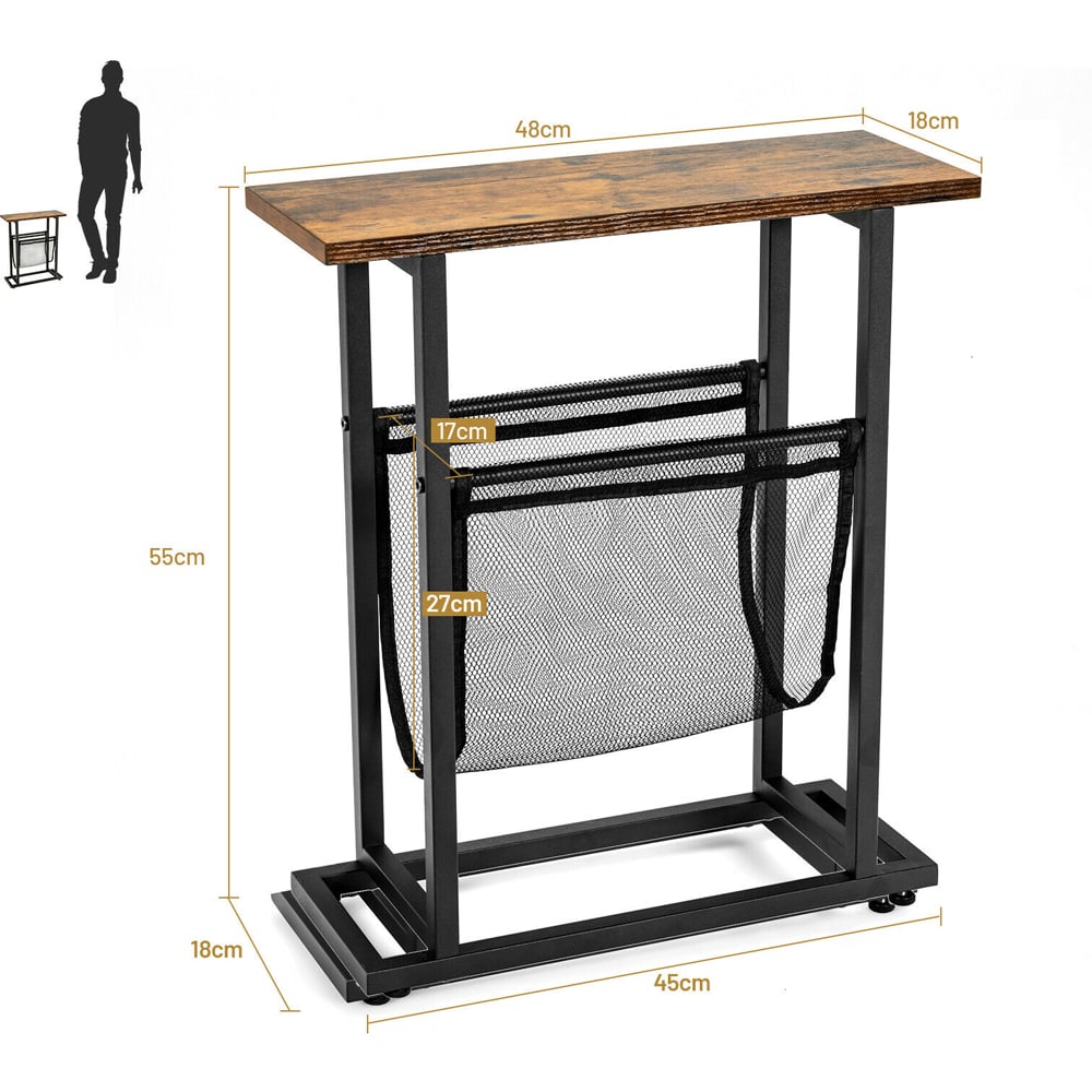 Costway Industrial Style Sofa Side Table with Mesh Magazine Holder Image 9