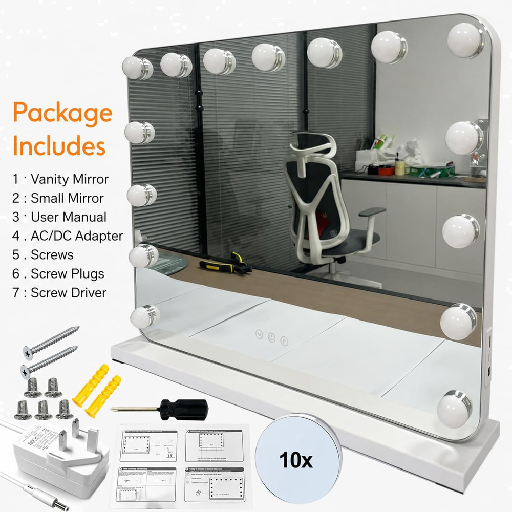 ATEK White Dimmable LED Touch-Sensitive Hollywood Vanity Makeup Mirror 58 x 45cm Image 5