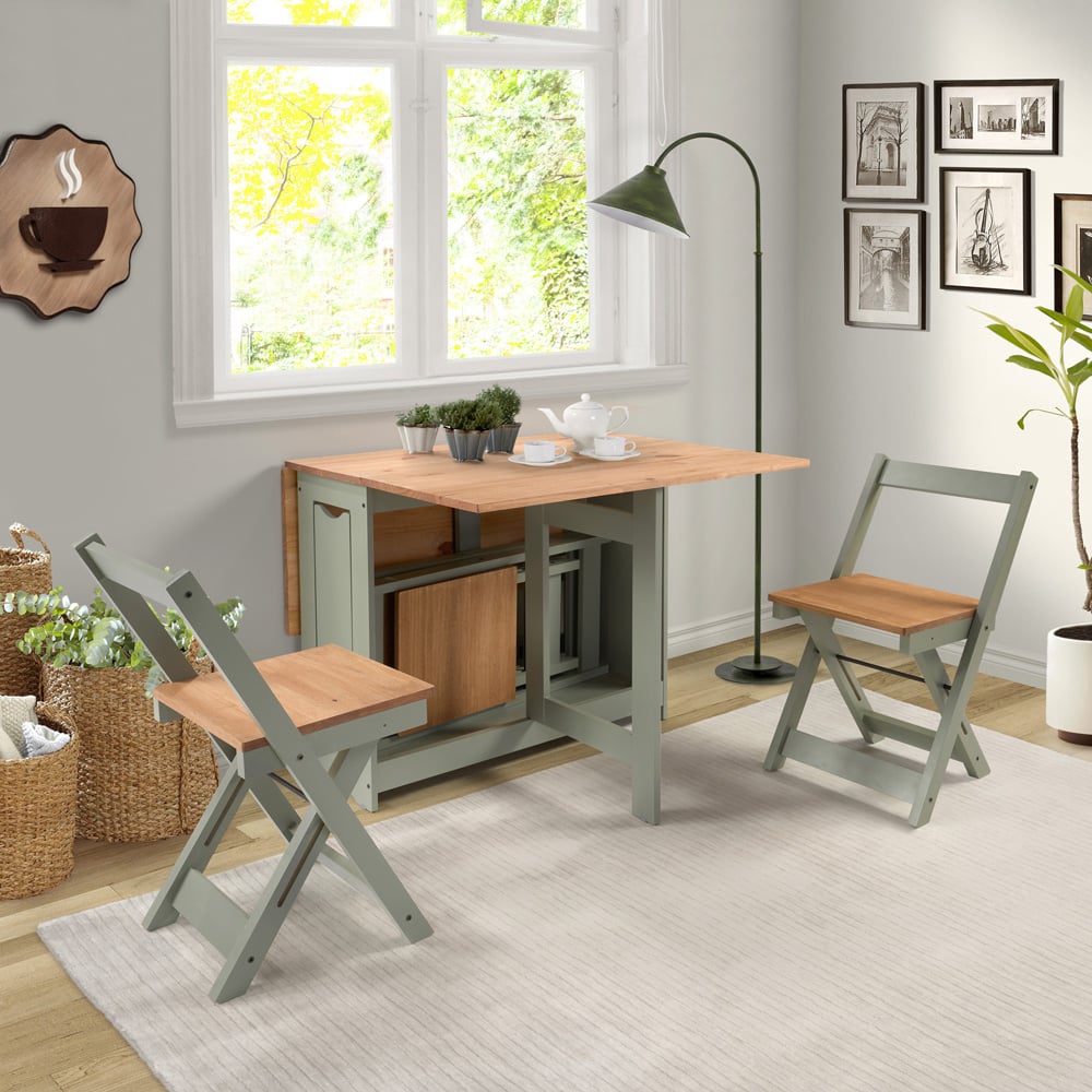 Seconique Santos Single Shelf Butterfly Foldaway 4 Seater Dining Set Green and Waxed Pine Image 2