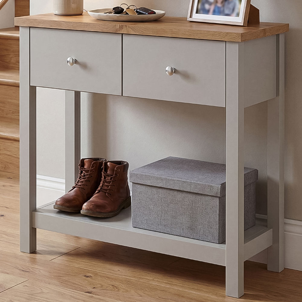 VIDA DESIGNS Arlington 2 Drawer Grey and Oak Console Table Image 1