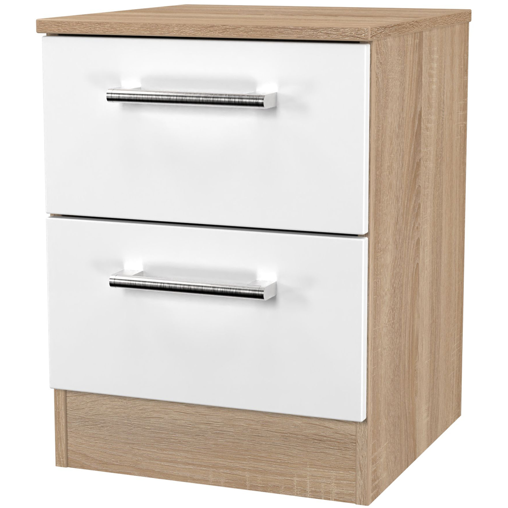 Crowndale Devon 2 Drawer Matt White and Bardolino Oak Compact Bedside Cabinet Ready Assembled Image 4