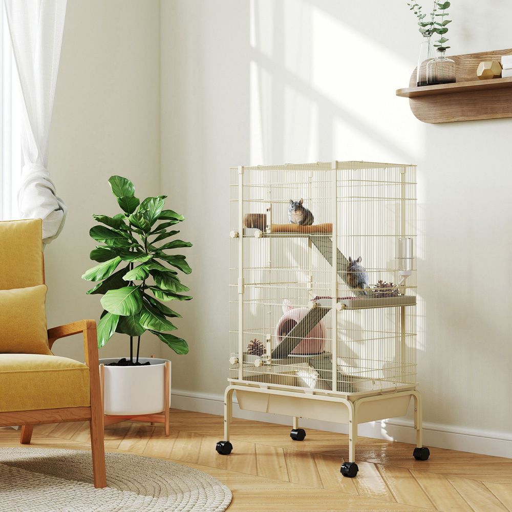 PawHut 4 Level Beige Rolling Small Animal Cage Image 2