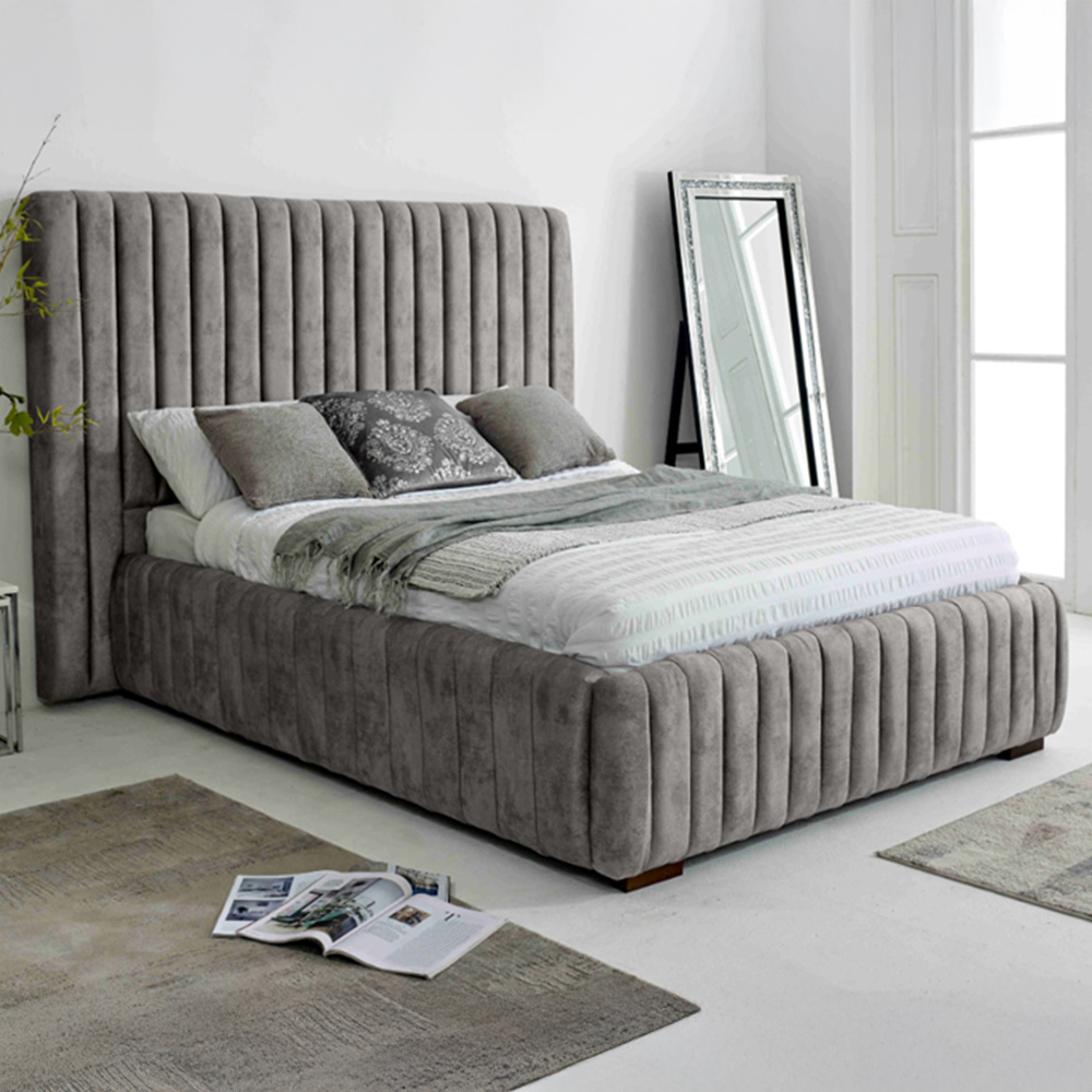 Eleganza The Elite King Size Grey Oakland Fabric Bed Frame with Headboard and Footboard Image 1