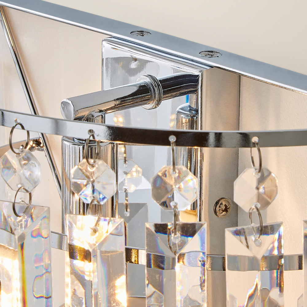 ValueLights Kelsks Clear Acrylic Jewel Droplet Chrome Wall Light with LED Bulb Image 3