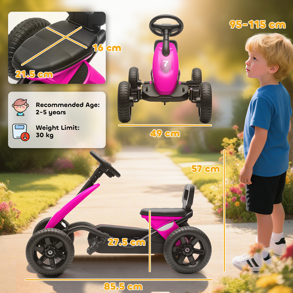 Tommy Toys Kids Pedal Go Kart with Silent EVA Wheels Pink Image 9